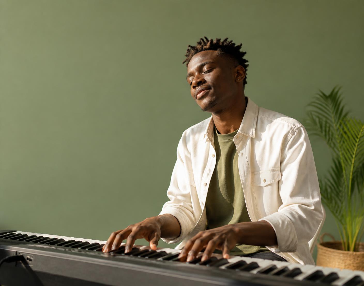 Apprenant au piano dans un studio lumineux